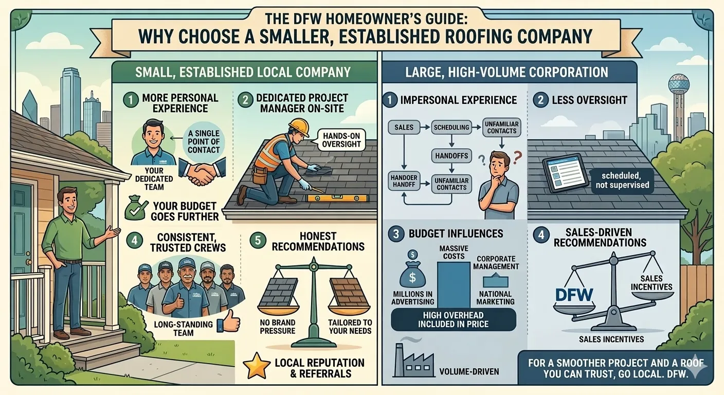 Comparison of smaller and larger roofing companies — Haslet, TX — Super Roofman